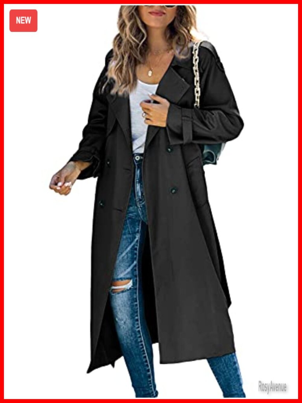Women's Long Trench Coat Double Breasted Windproof Overcoat with Belt